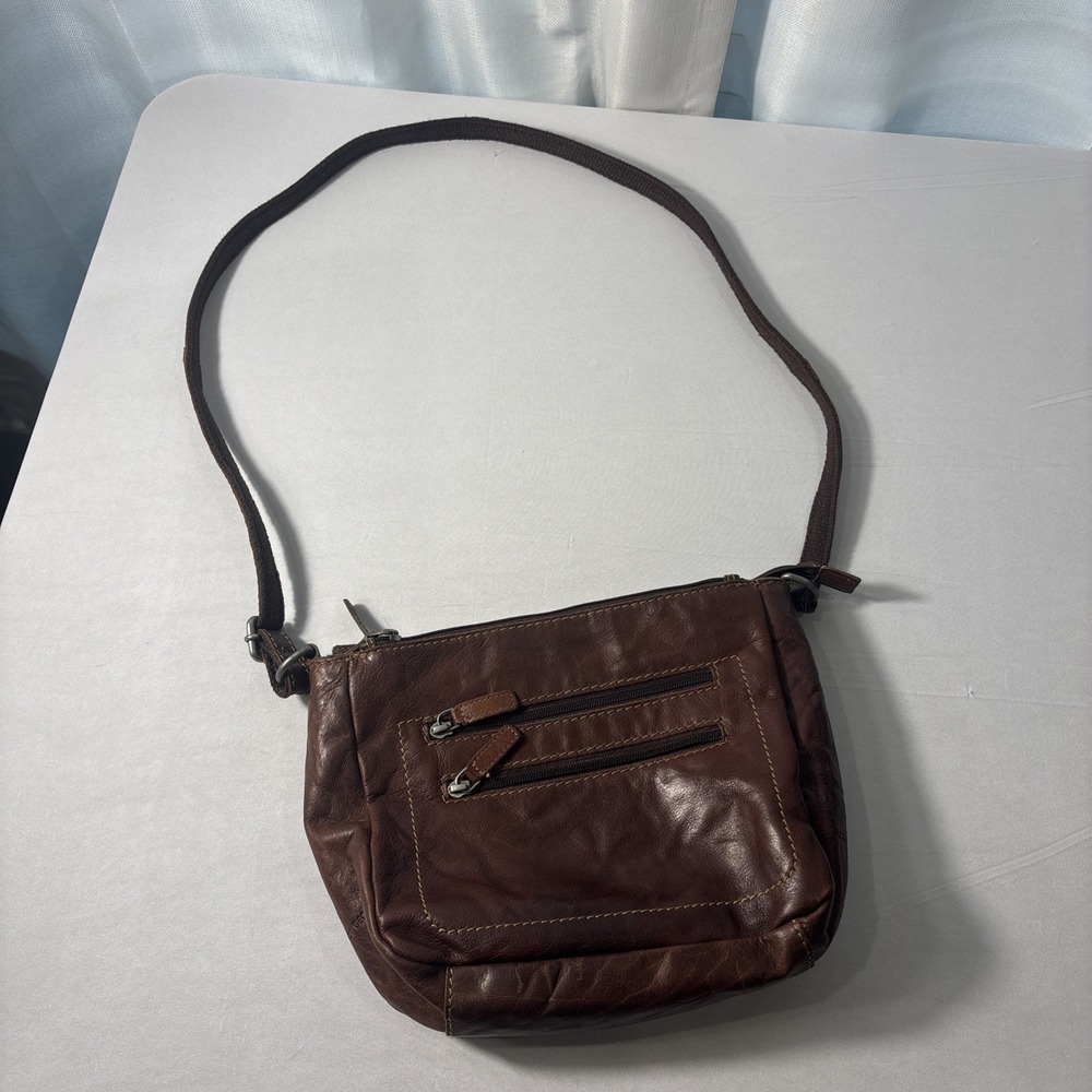Jack Georges Brown Leather Crossbody Shoulder Bag Rugged Rustic Distressed Purse
